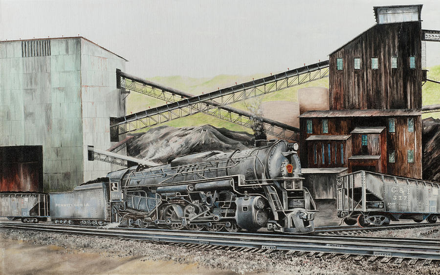 Train Painting - Pennsy at Barnes and Tucker Mine Barnesboro PA by Paul Cubeta