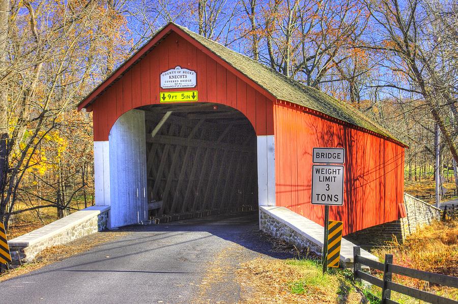 Pennsylvania Country Roads - Knechts Covered Bridge Over Cooks Creek No. 1 - Autumn Bucks County Photograph by Michael Mazaika