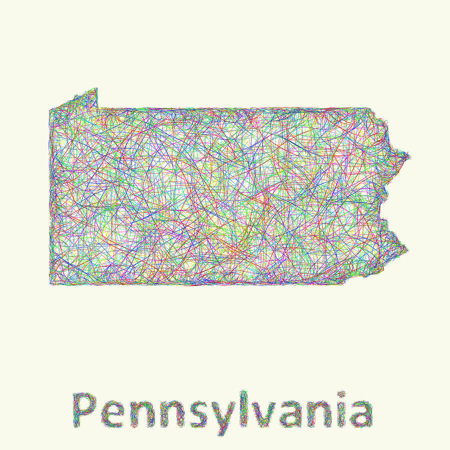 Pennsylvania Map Digital Art - Pennsylvania line art map by David Zydd