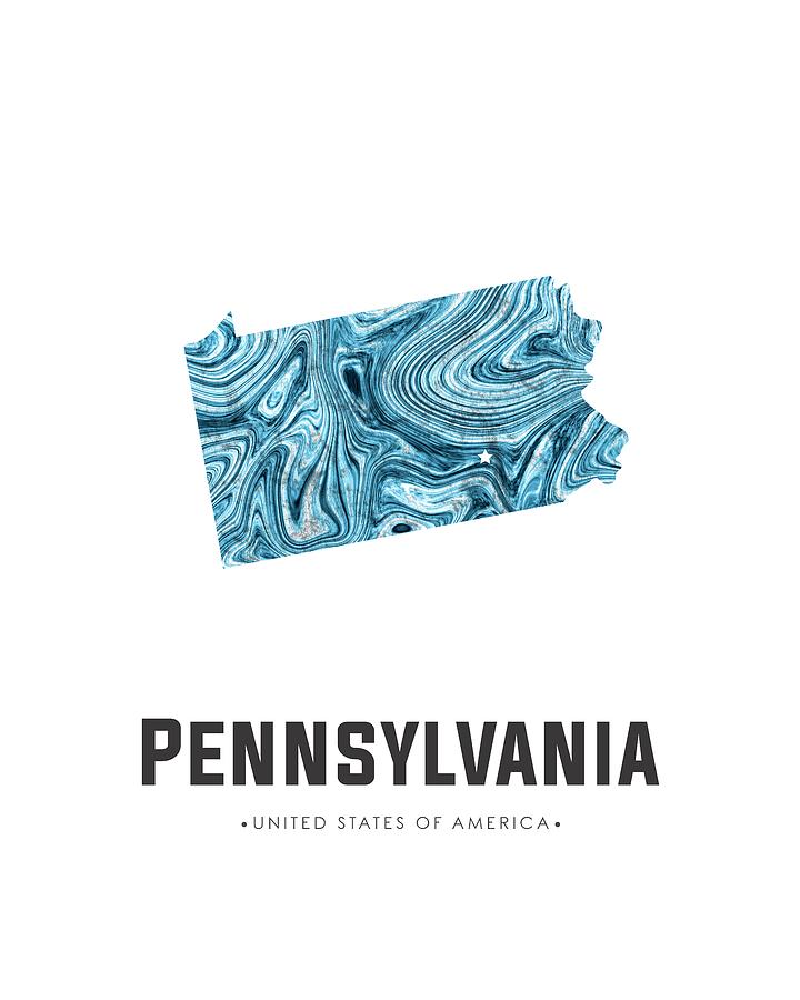 Pennsylvania Map Art Abstract in Blue Mixed Media by Studio Grafiikka