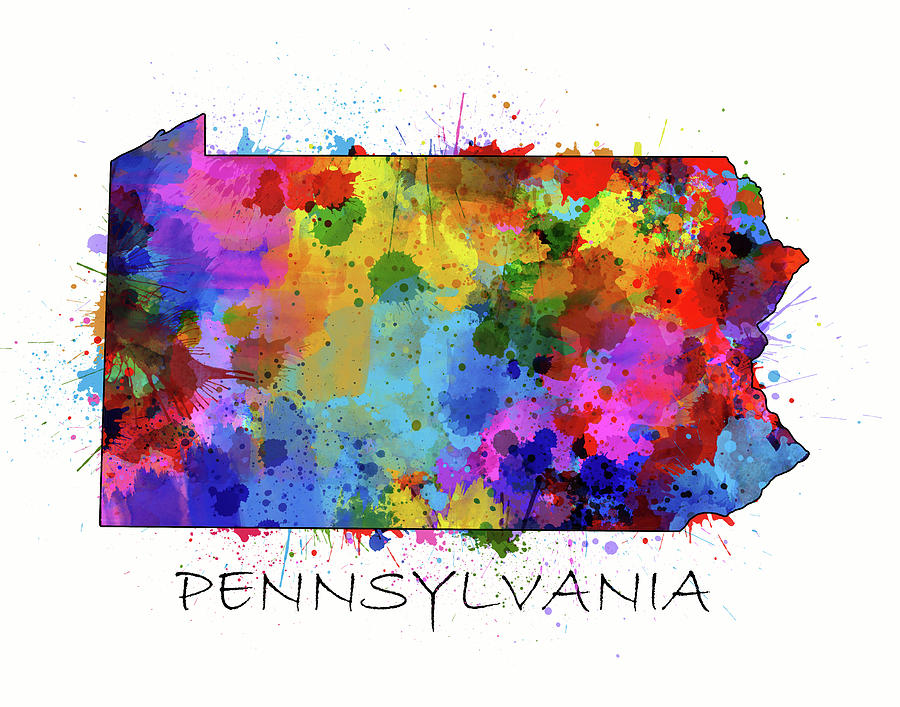 Pennsylvania Map Color Splatter Digital Art by Bekim M