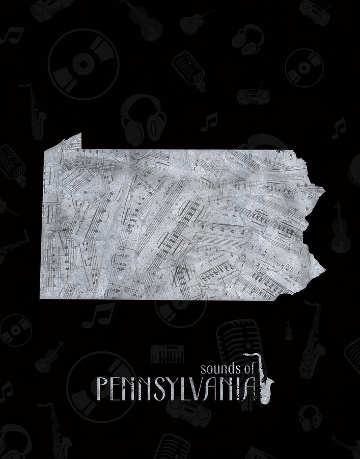 Pennsylvania Map Music Notes 2 Digital Art by Bekim M