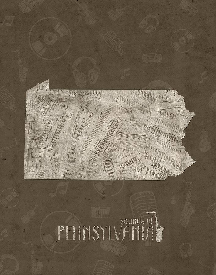 Pittsburgh Steelers Digital Art - Pennsylvania Map Music Notes 3 by Bekim M