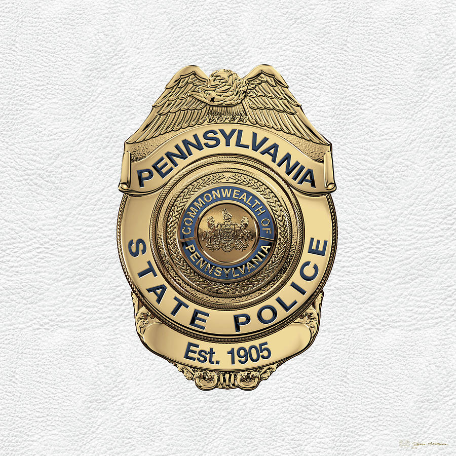 Law Enforcement Digital Art - Pennsylvania State Police -  P S P  Badge over White Leather by Serge Averbukh