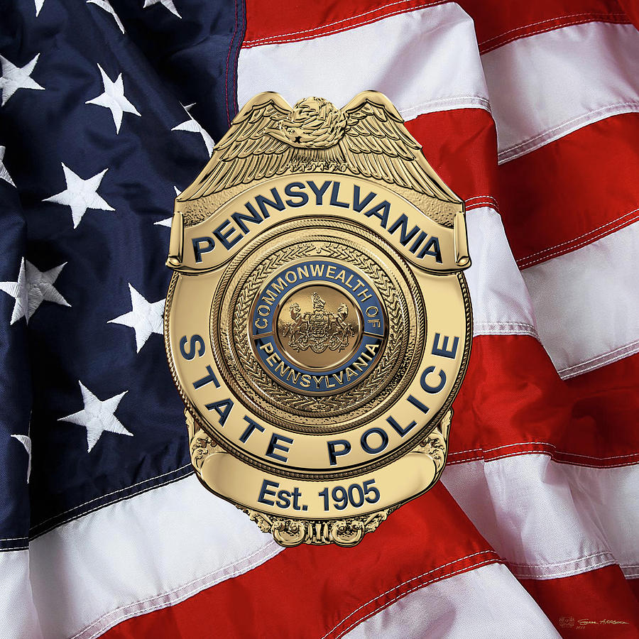 Pennsylvania State Police -  P S P  Badge over American Flag Digital Art by Serge Averbukh