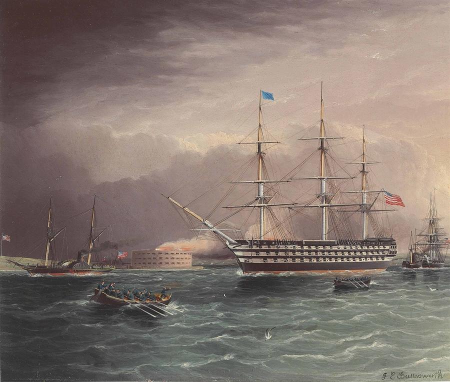Pennsylvania Under Tow at outbreak Painting by James Edward