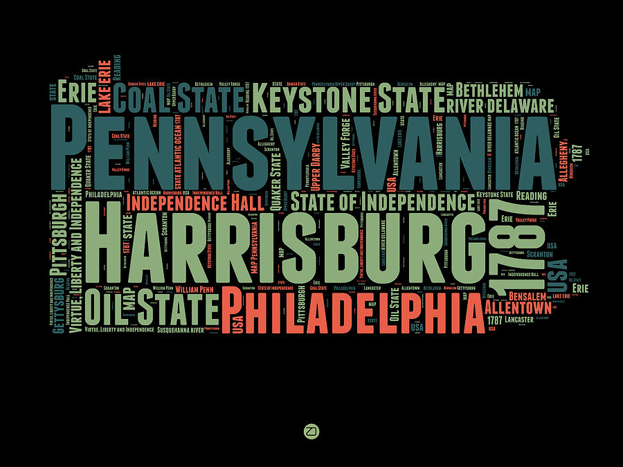 Pennsylvania Map Digital Art - Pennsylvania Word Cloud Map 1 by Naxart Studio