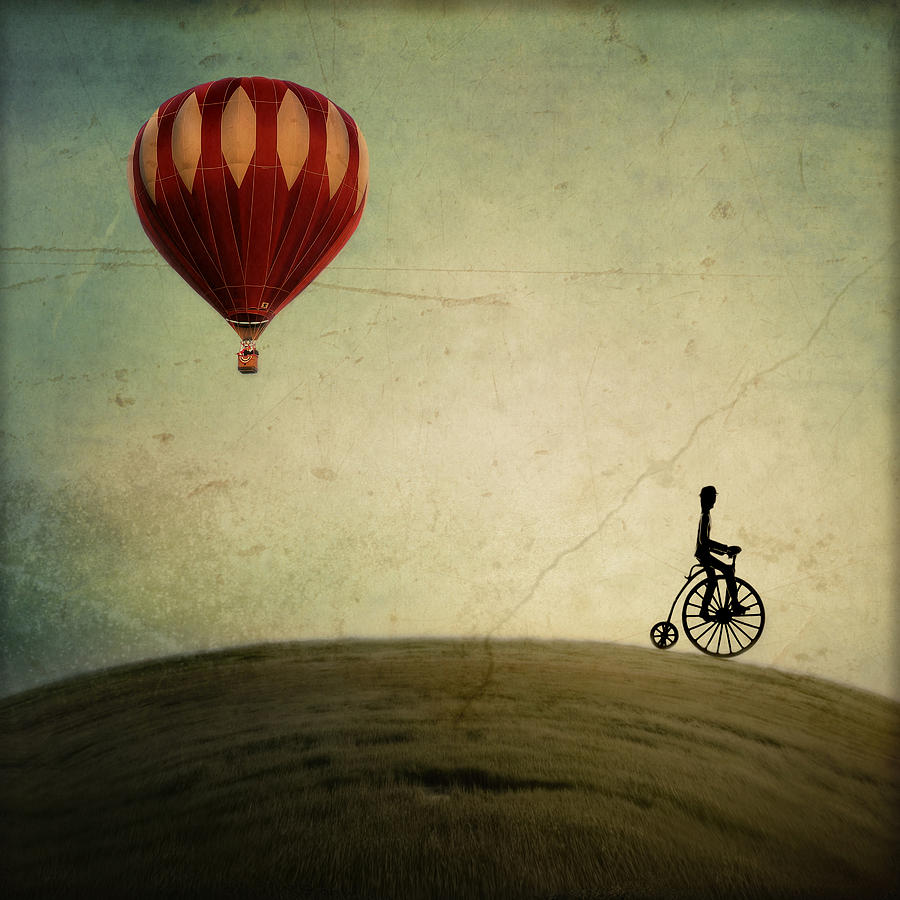 Hot Air Balloon Photograph - Penny Farthing for Your Thoughts by Irene Suchocki