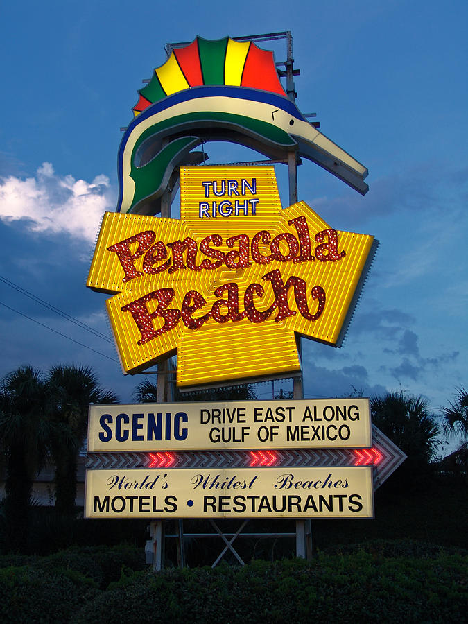 Sign Photograph - Pensacola Beach Sign at Sunset by Jim Sweida