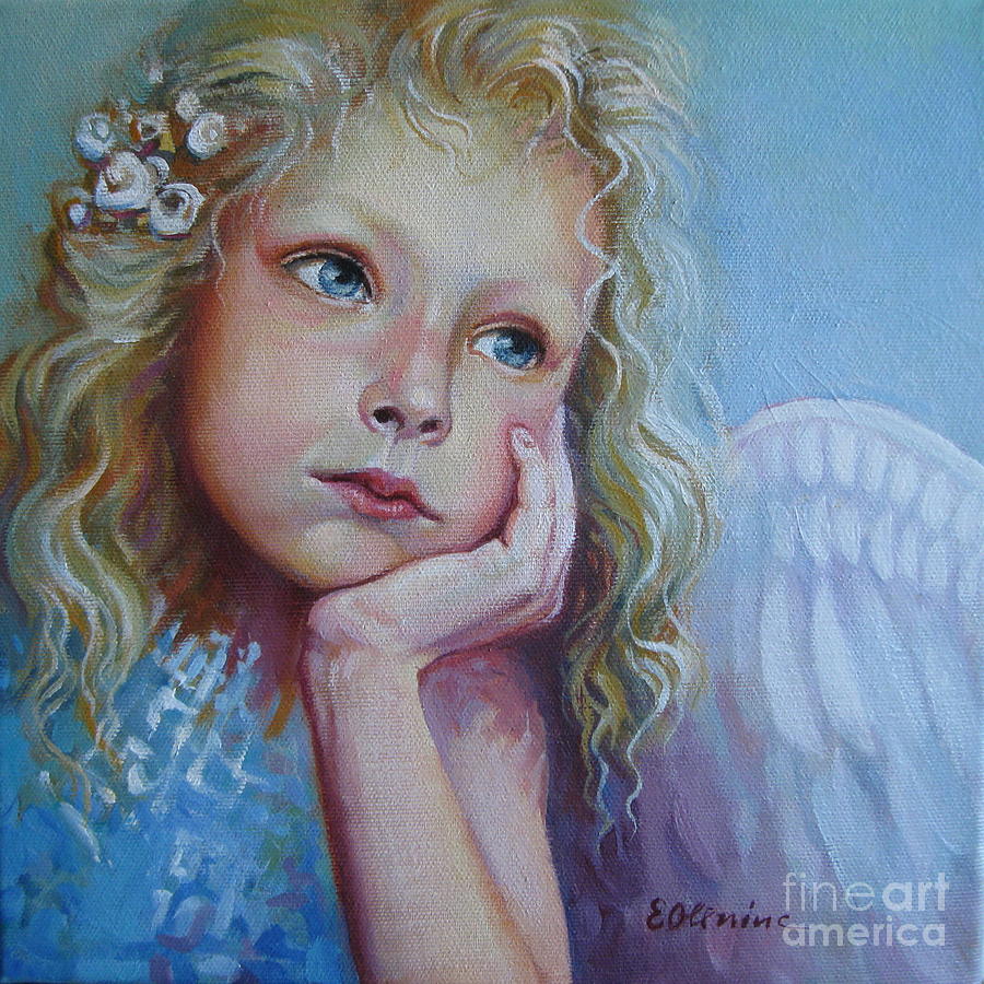 Pensive angel Painting by Elena Oleniuc