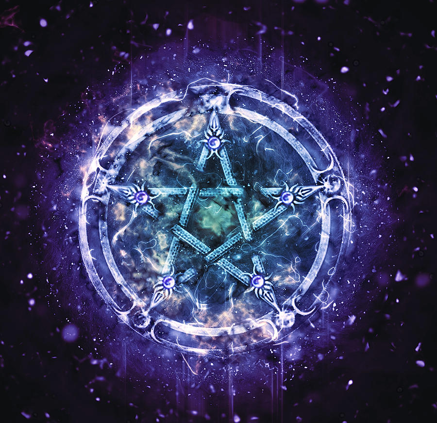 Pentagram with Mystical Purple Haze Digital Art by Shaun Poole