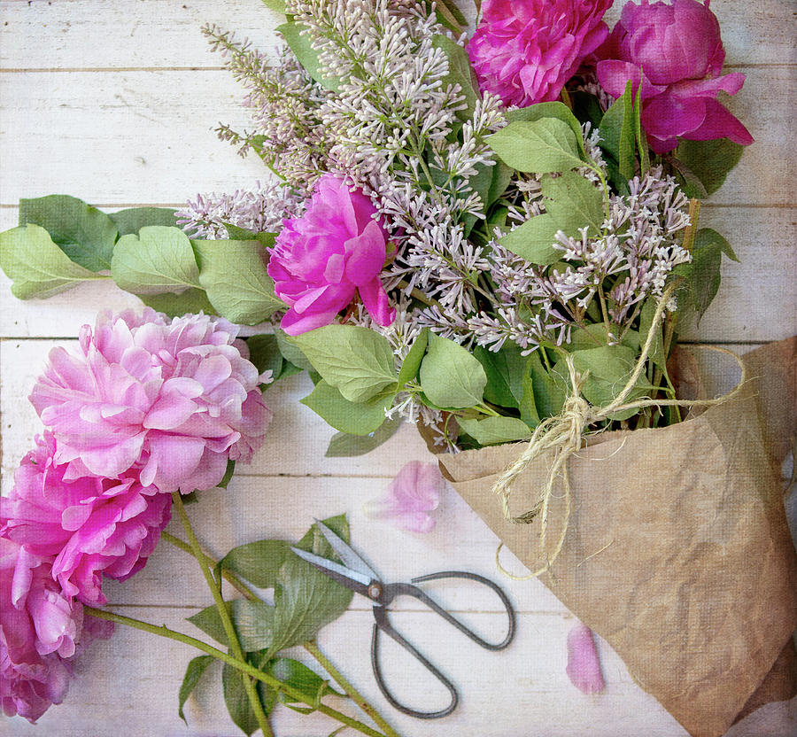 Peonies and Lilacs 1 Photograph by Rebecca Cozart