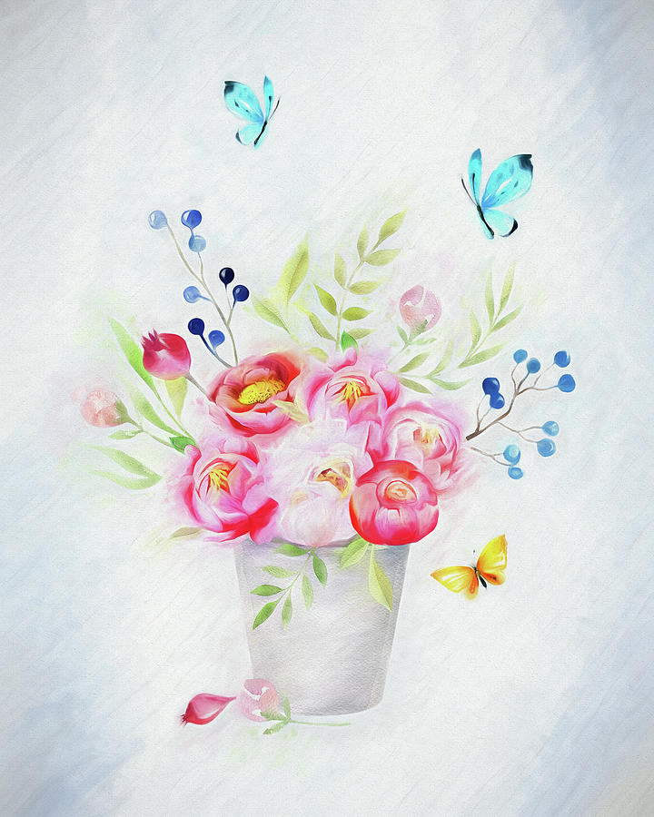 Peonies in a Bucket Digital Art by Michelle Whitmore