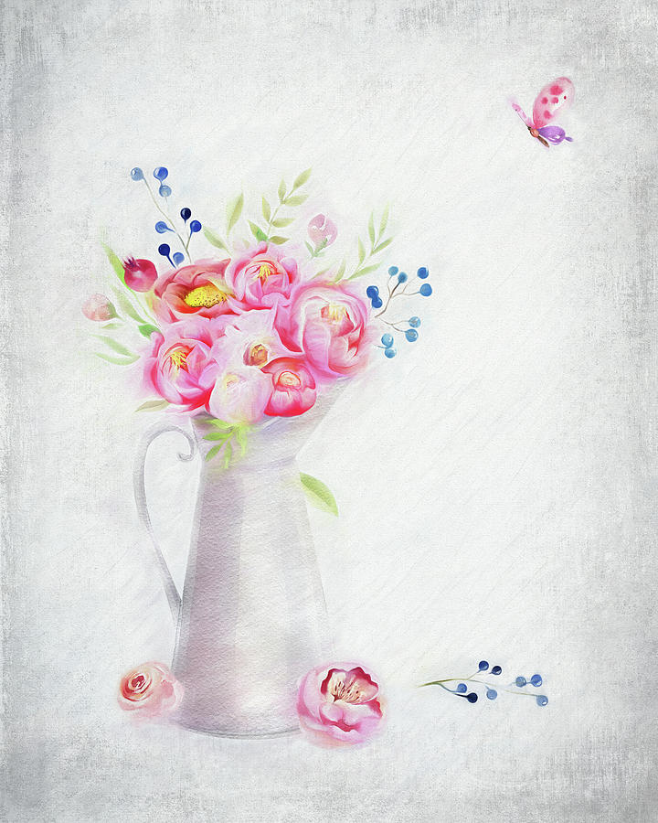 Peonies in a Milk Jug Painting by Michelle Whitmore