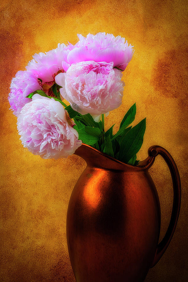 Peonies In Bronze Pitcher Photograph by Garry Gay