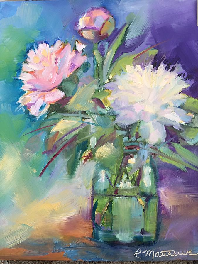 Peonies in jar Painting by Rebecca Matthews