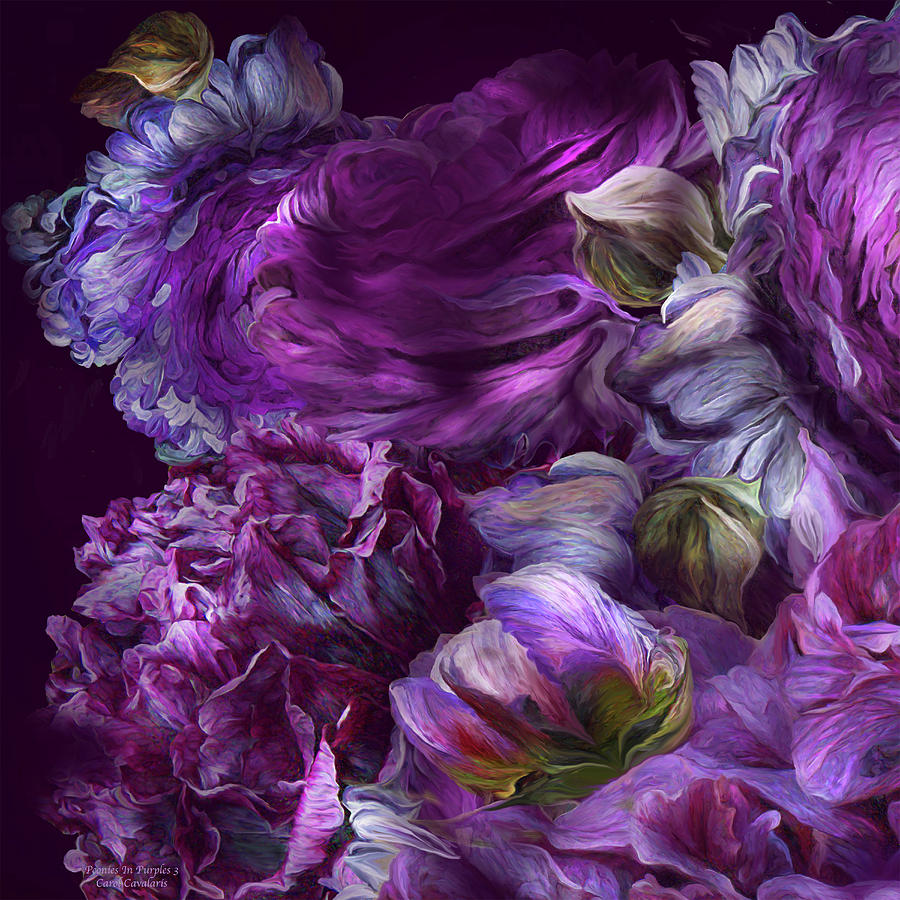 Peonies In Purples 3 Mixed Media by Carol Cavalaris