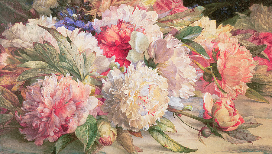 Still Life Painting - Peonies by William Jabez Muckley