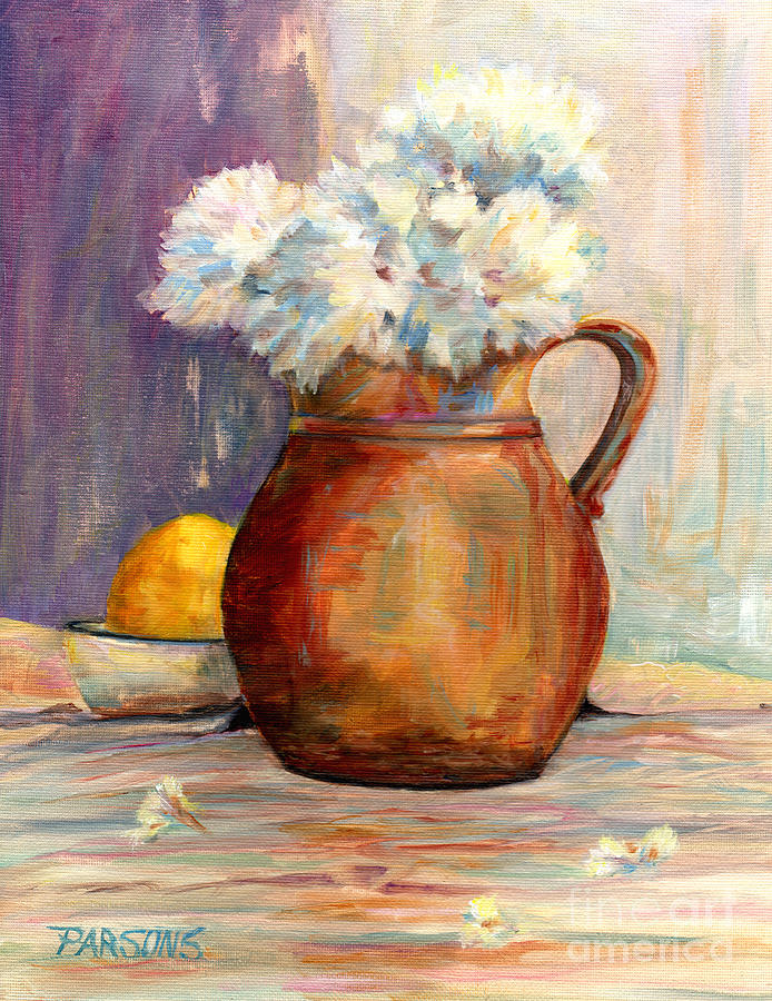 Peonies with Lemon Painting by Pamela Parsons