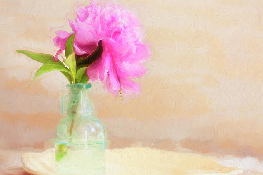 Peony and Blue Bottle Still Life Photograph by Rich Franco
