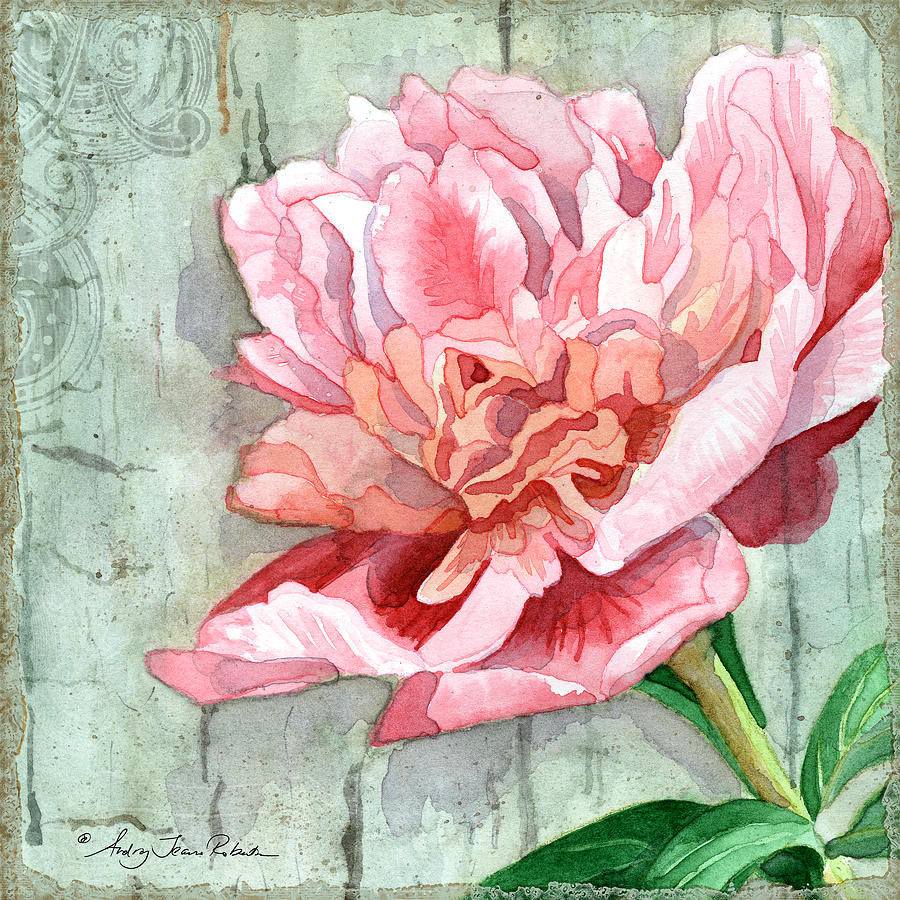 Peony at the Fence 2 Painting by Audrey Jeanne Roberts
