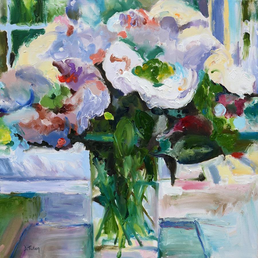 Peony Bouquet Impressionism Painting in Square Format Painting by Donna Tuten