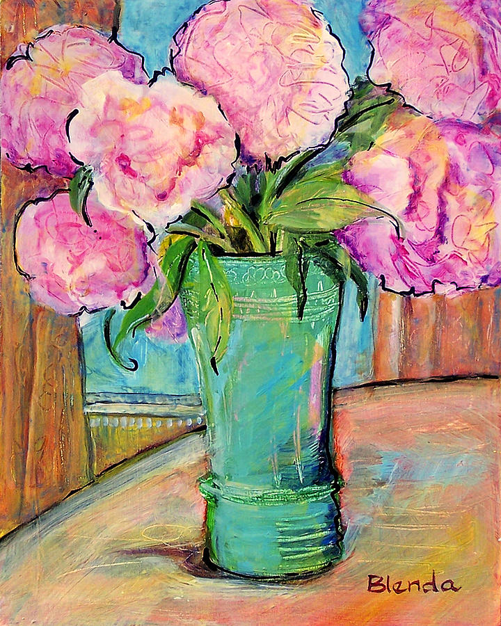 Peony Bouquet in a Window Painting by Blenda Studio