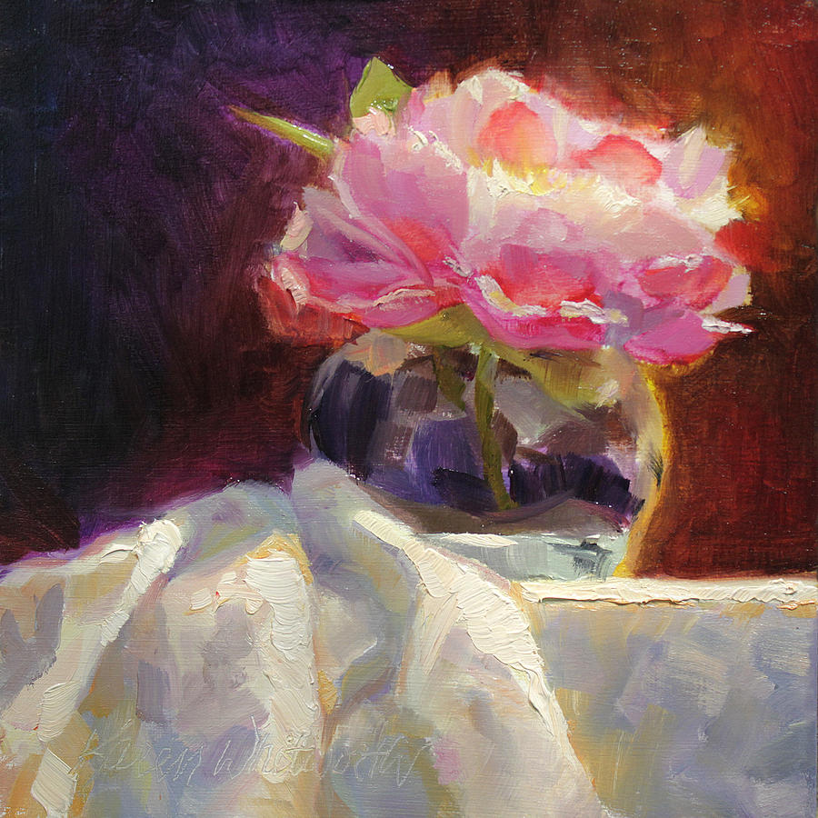 Peony Glow  Colorful and Edgy Still Life Painting by K Whitworth