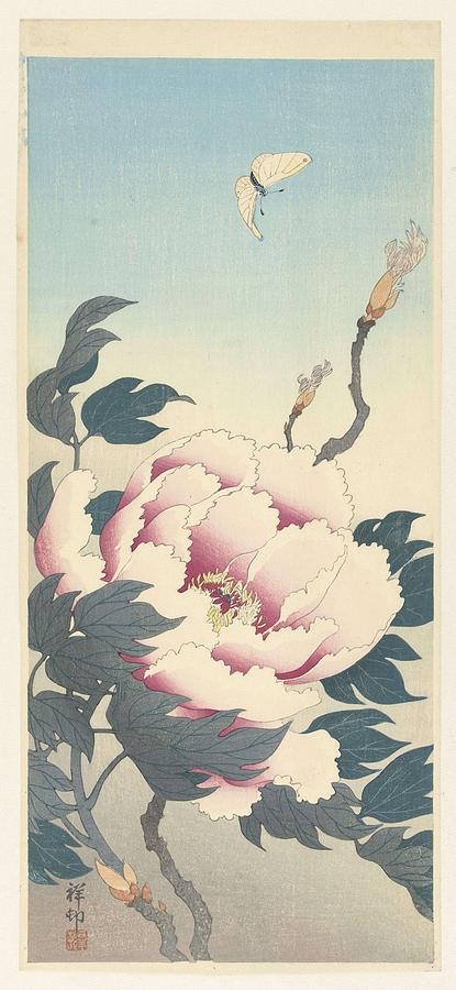 Peony with butterfly, Ohara Koson, 1925 - 1936 Painting by Celestial Images
