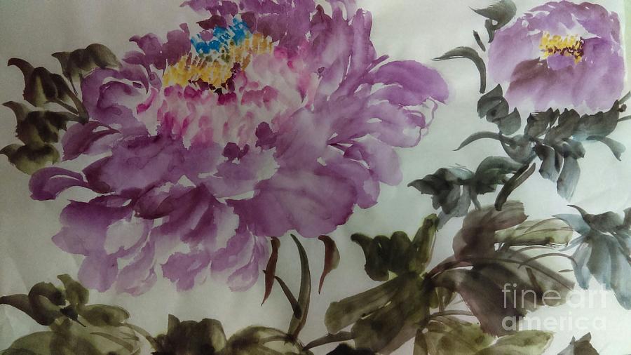 Purple Flower Painting - Peony20170213_1 by Dongling Sun