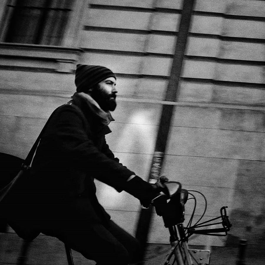 Winter Photograph - #people #man #beard #hood #winter #bike by Rafa Rivas