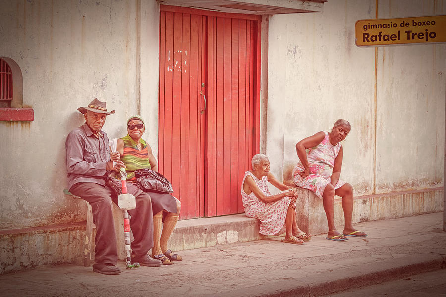 Vintage Photograph - People Watching in Havana Cuba by Joan Carroll