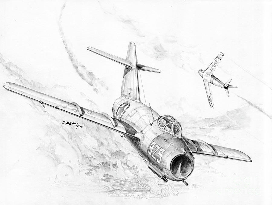 Pepelyayev's Mig-15 Drawing by Georgios Moris