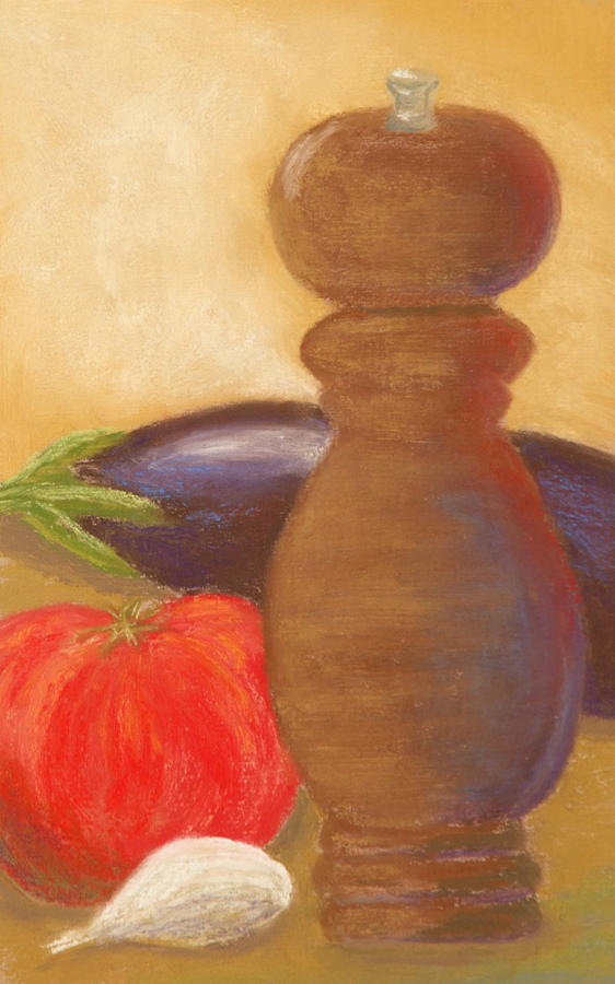 Peppermill with Italian Vegetables Drawing by Cheryl Albert