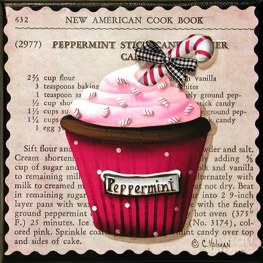 Peppermint Stick Christmas Cupcake Painting by Catherine Holman
