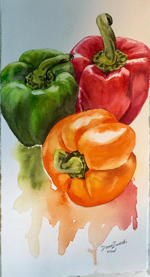 Peppers 3 Painting by Diane Ziemski