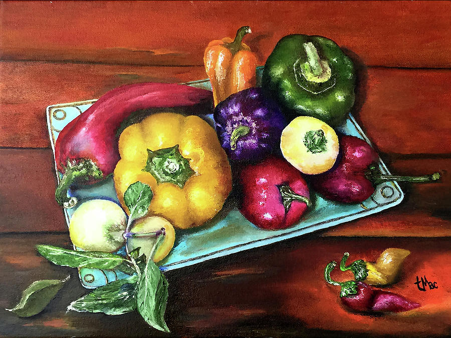 Still Life Painting - Peppers And A Turquoise Tray by Terry R MacDonald Still Life Painting - Peppers And A Turquoise Tray by Terry R MacDonald