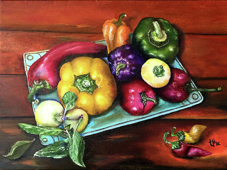 Peppers and a Turquoise Tray Painting by Terry R MacDonald