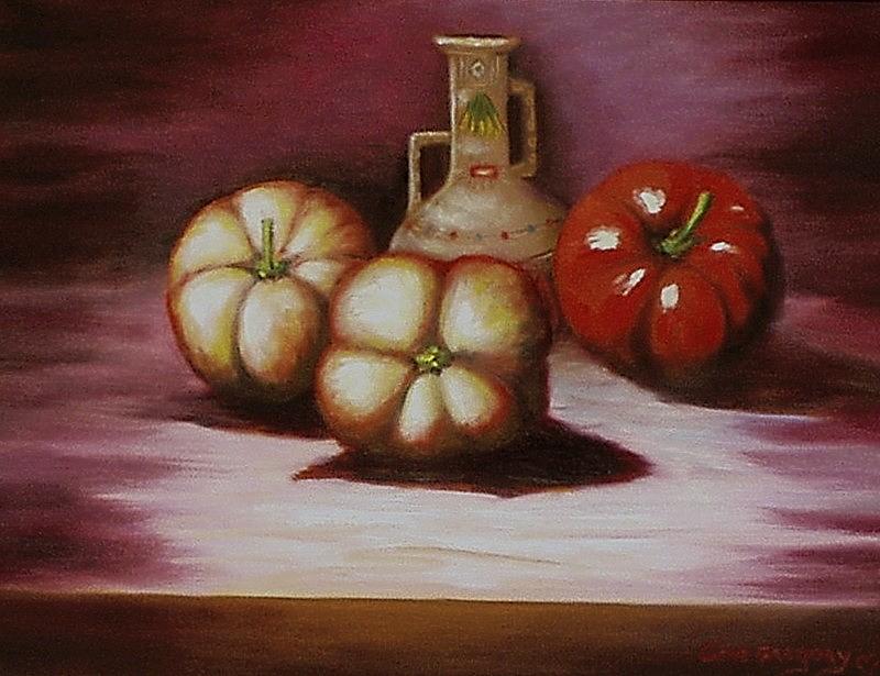 Peppers and pot Painting by Gene Gregory