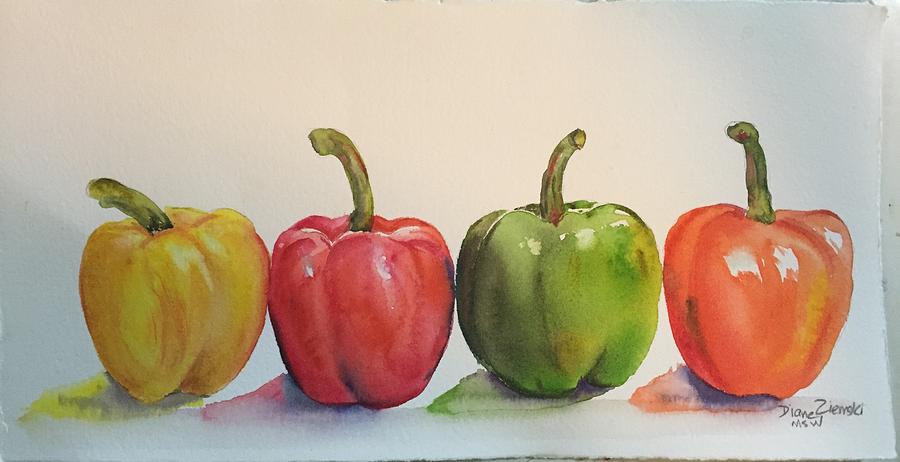 Peppers four Painting by Diane Ziemski