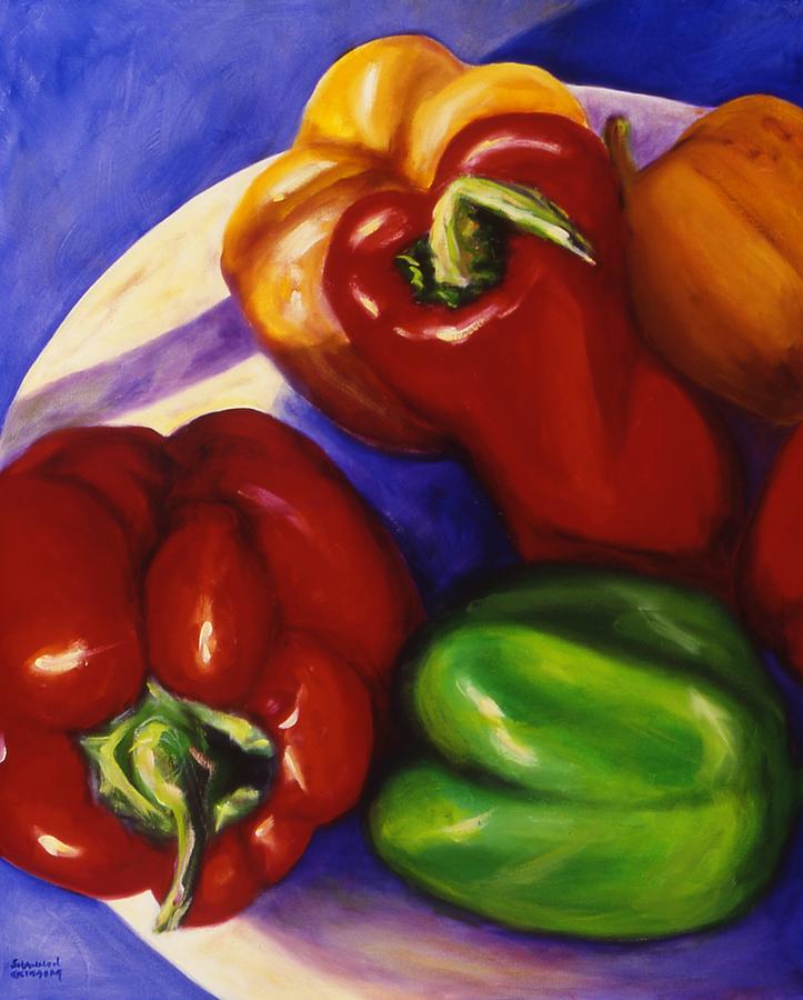 Peppers in the Round Painting by Shannon Grissom