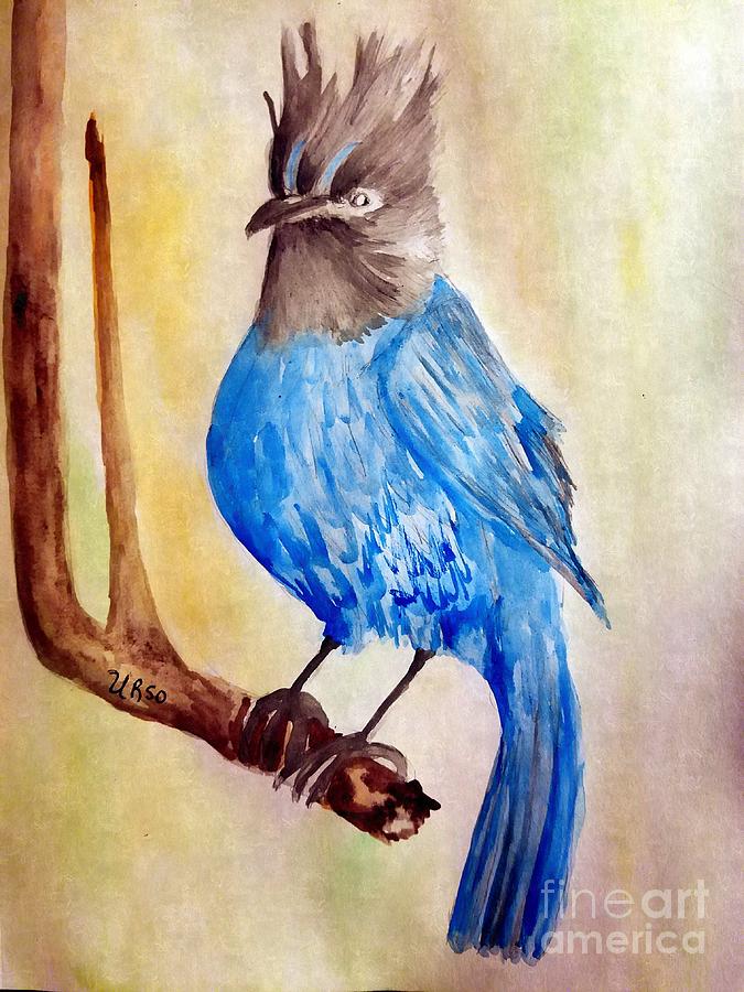 Perched Stellar Jay Painting by Maria Urso