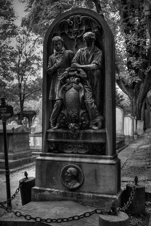 Pere Lachaise - Schoelcher Grave 001 BW Photograph by Lance Vaughn