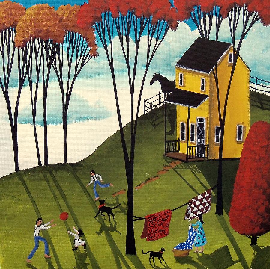 Perfect Day - folk art country landscape Painting by Debbie Criswell