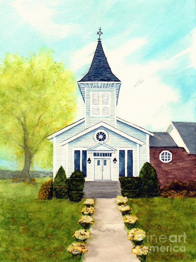 Little White Church - Perfect Day   Painting by Janine Riley