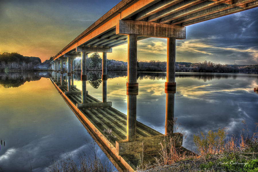 Lake Sinclair GA Perfect Stillness Bridge Reflections Architectural Landscape Art Photograph by Reid Callaway