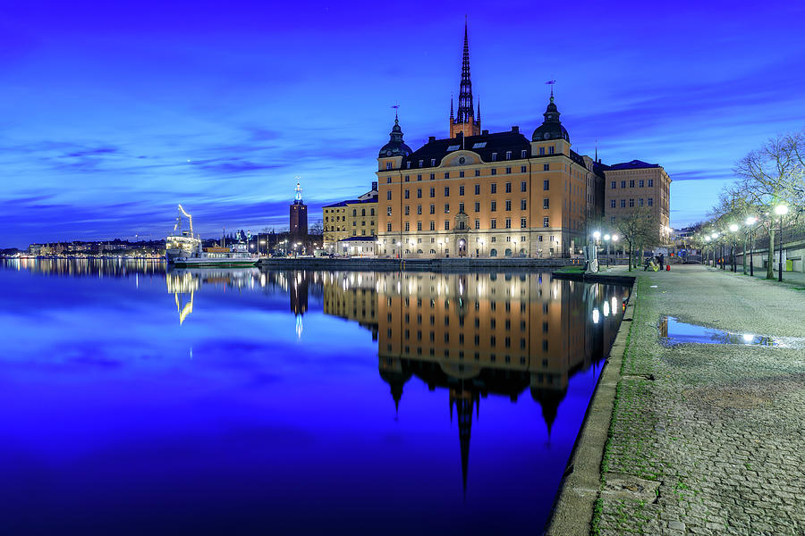 Stockholm Photograph - Perfect Riddarholmen blue hour reflection by Dejan Kostic Stockholm Photograph - Perfect Riddarholmen blue hour reflection by Dejan Kostic
