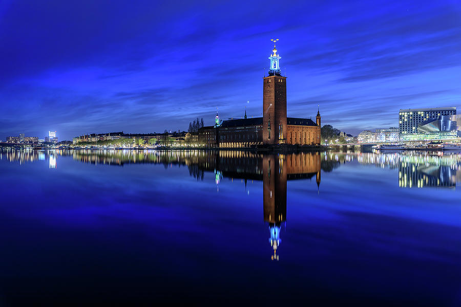 Stockholm Photograph - Perfect Stockholm City Hall Blue Hour Reflection by Dejan Kostic Stockholm Photograph - Perfect Stockholm City Hall Blue Hour Reflection by Dejan Kostic