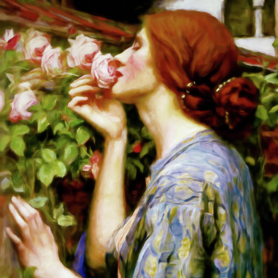 Beautiful Woman Portrait Mixed Media - Perfumed Soul Of A Rose Portrait Closeup by Georgiana Romanovna