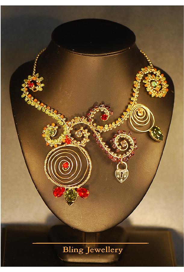 Necklace Jewelry - Peridot Garnet and Carnelian Wire Scrolled Necklace by Janine Antulov
